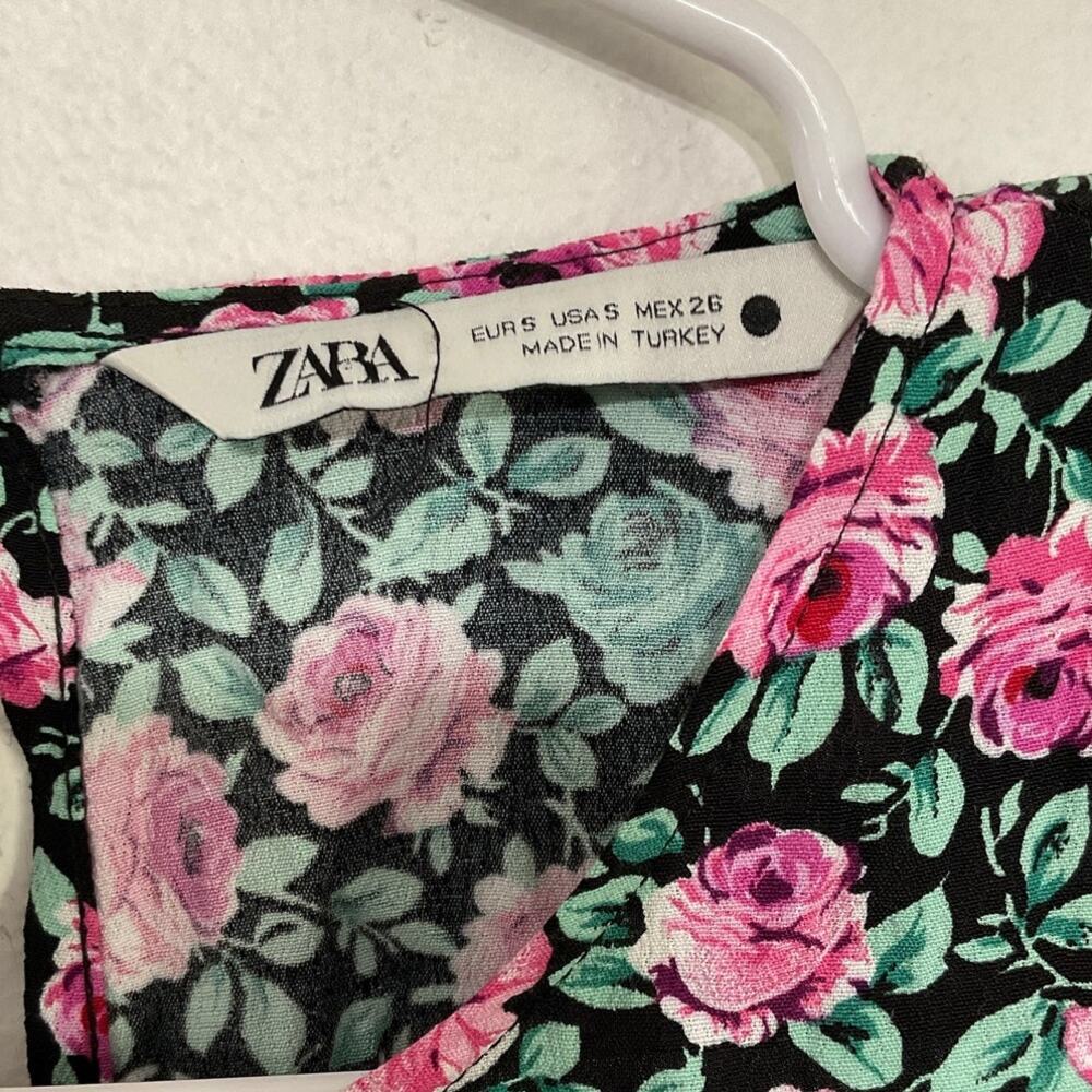 Zara Floral Balloon Long Sleeve Mini Dress Size Small Roses Cottagecore - Picture 6 of 8